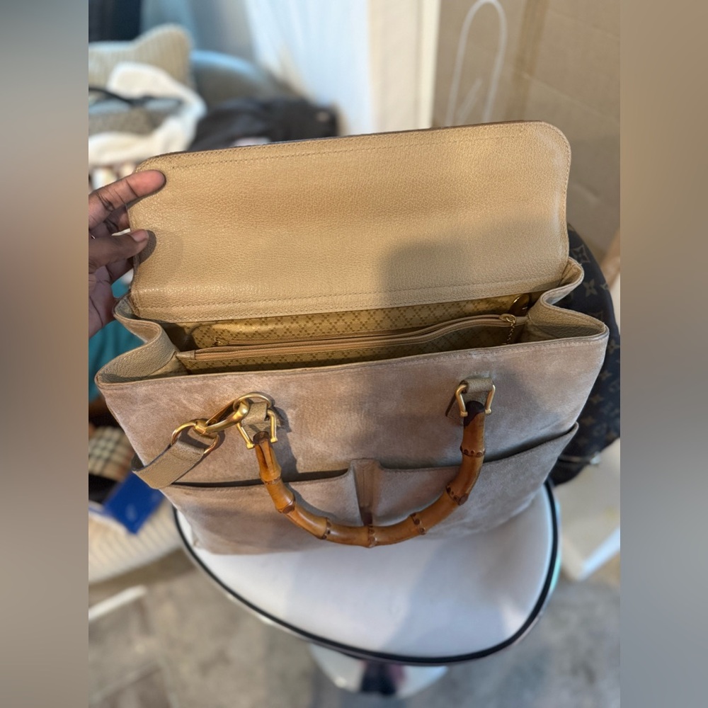 Elegant Tan Handbag with Bamboo Handle Purse As Is Please Look At Pictures Close - Picture 4 of 8